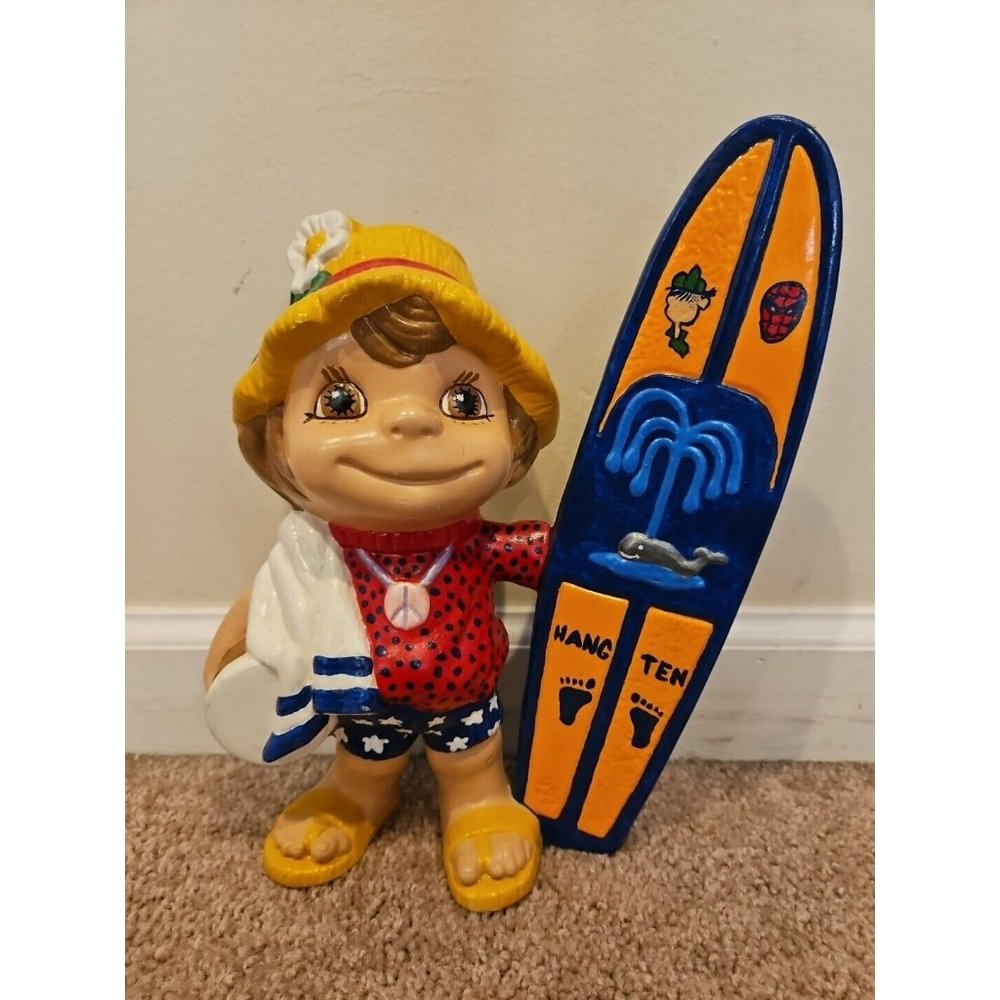 Vintage Smiley Boy Surfer Surf Board Ceramic, 1970s Era, 11''